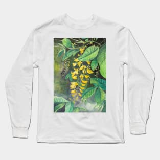 Laburnum flowers and leaves watercolor painting Long Sleeve T-Shirt